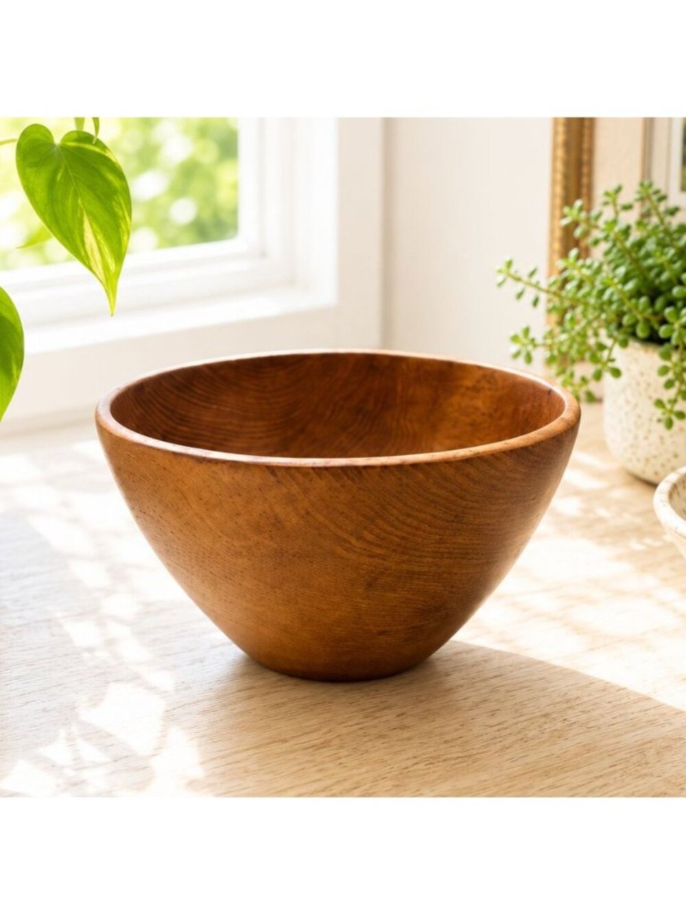 Handcrafted Vintage Wooden Bowl 9.5" Diameter Rustic Decor Home Accent